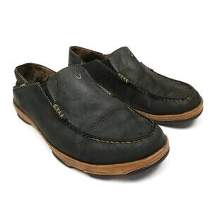 OluKai Moloa Convertible Drop In Nubuck Leather Slip On Shoes Men 10 Black Brown